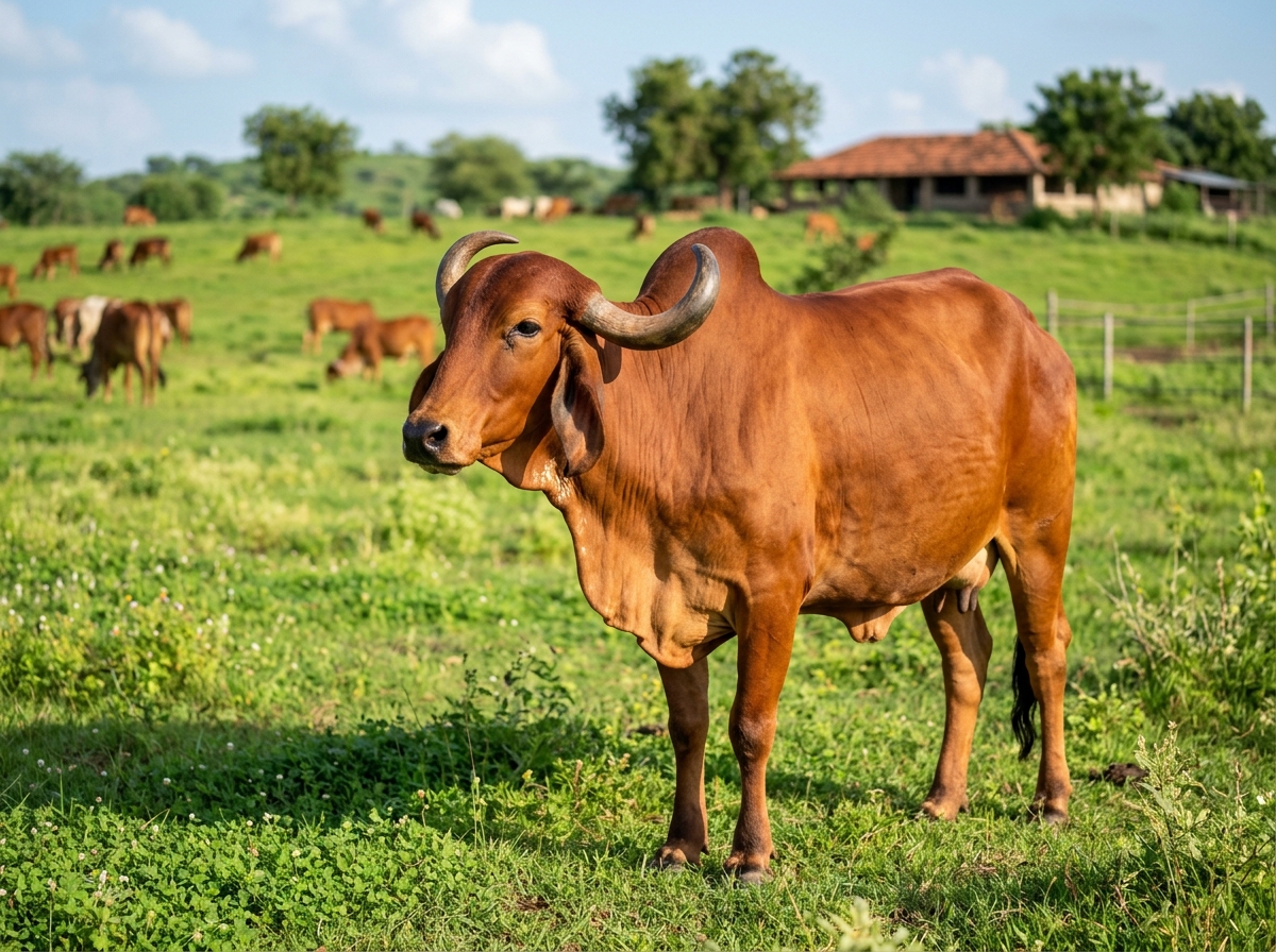 Real Authentic Indian Gir Cow in Pasture